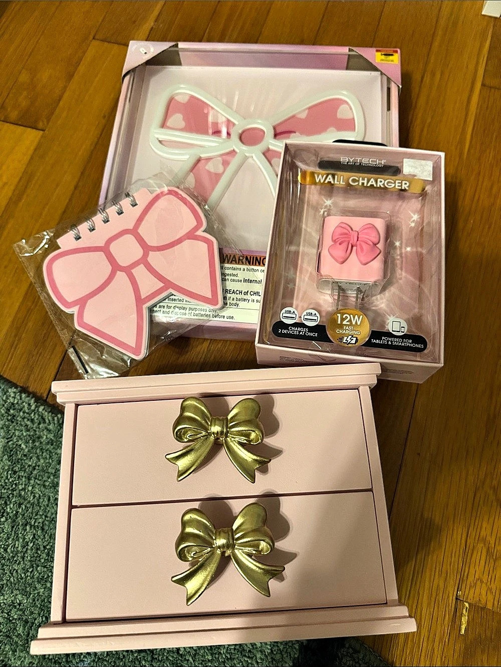 Pink Bow Bundle Gift Set Teenage Girl Gold Bow Drawer Organizer Decor Neon Light